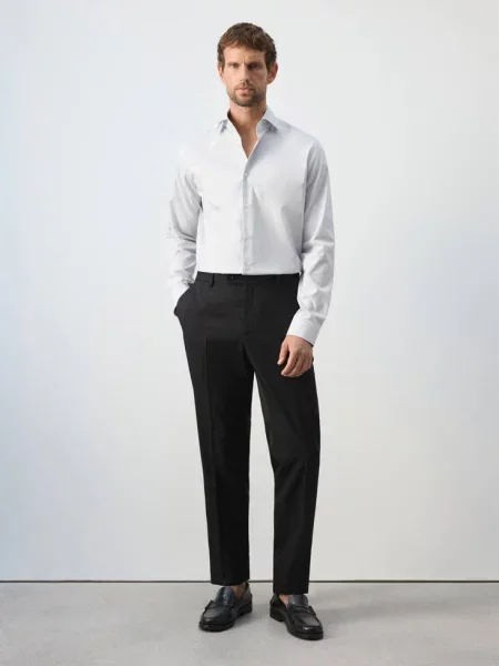 Koszula ze bawełny w paski slim fit Mężczyzna M MANGO MAN szary