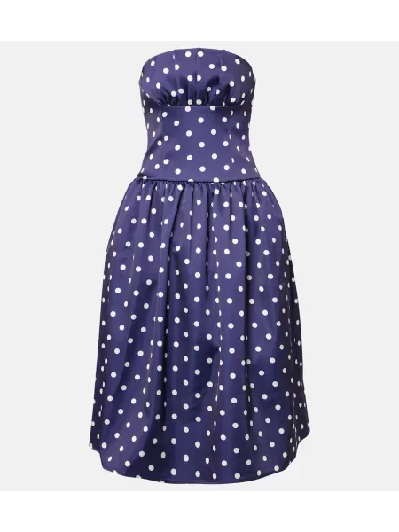 Sukienka koktajlowa Self-portrait w grochy bez ramiączek garniturowa niebieska