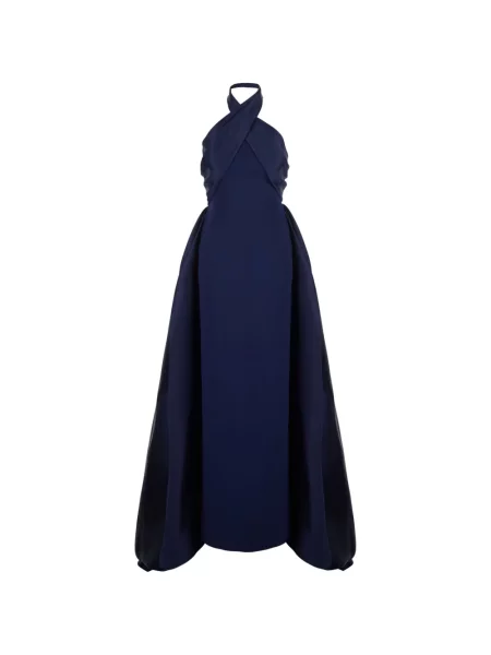 Rochie maxi Solace London drapată cu gât halter albastru