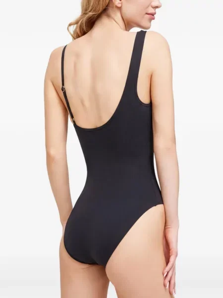 Costum de baie Michael Michael Kors cu broderie chunky cu dungi negru
