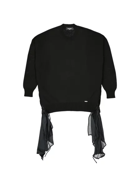 Pulover Dsquared2 cu șireturi din dantelă drapat negru