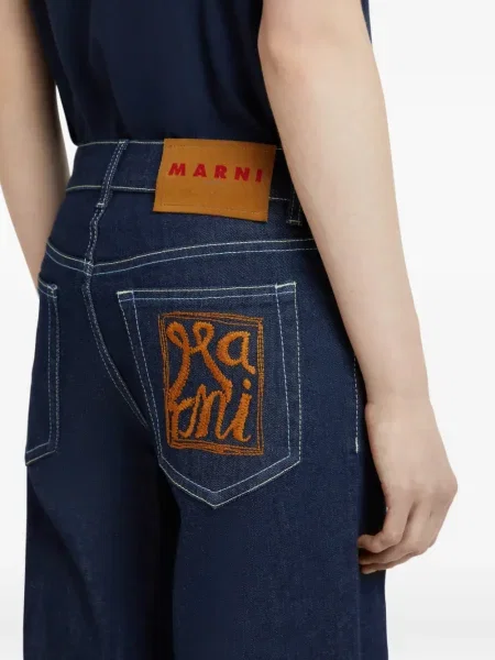 Pantaloni Marni cu broderie albastru