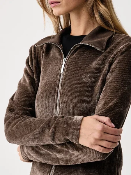 Adidas Originals пуловер със закопчаване дамски Chenille Zip Up кафяво