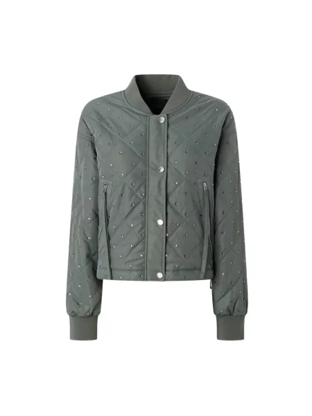 Lniany pikowany kurtka bomber Pinko elegancki zielony