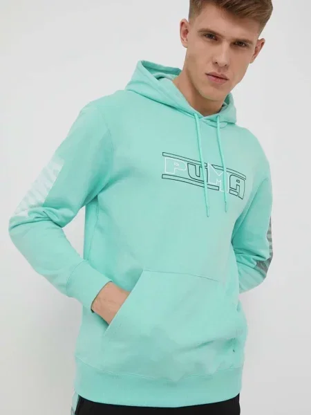 Hanorac cu glugă Puma cu glugă verde