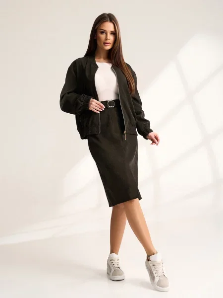 Спідниця міді ISSA Plus хакі вельвет