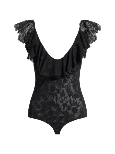 Body Alberta Ferretti cu volane din dantelă negru