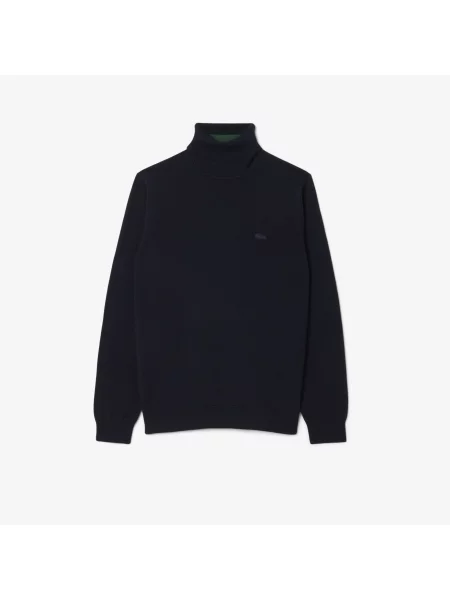 Lacoste Sweter Z Golfem Z Wełny Merino granatowy
