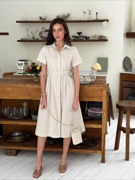 ART KNIT Сукня міді Льон/бавовна бежевий