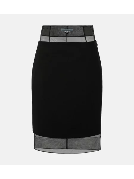 Fustă midi Prada de lână până la genunchi negru