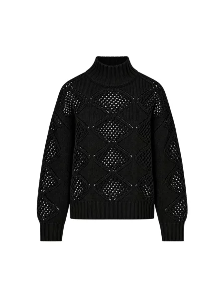 Sweter z golfem Liu Jo wełniany z nadrukiem do golfa czarny