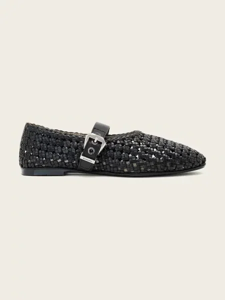 AllSaints sandale din piele Sabine Woven Flat negru
