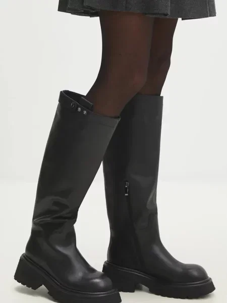 Kožené kozačky Answear Lab na platformě černá