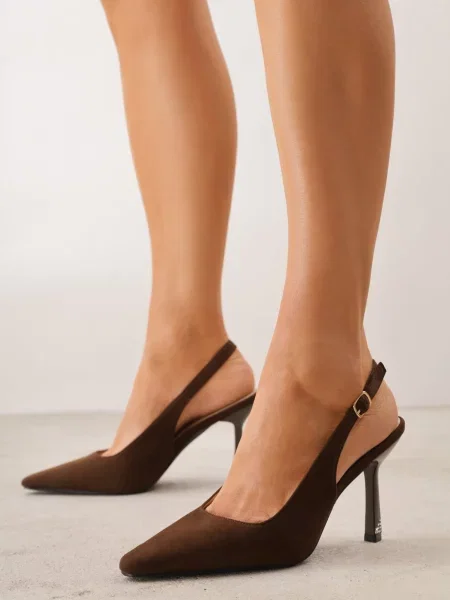 Pantofi stiletto VICES slingback decorați cu strasuri cu Laodele maro