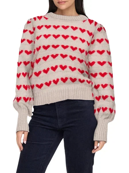 Sweter Jacqueline De Yong z nadrukiem z długim rękawem w serca