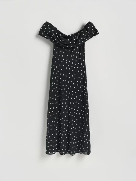 Reserved Sukienka midi w groszki ciemnobrązowy