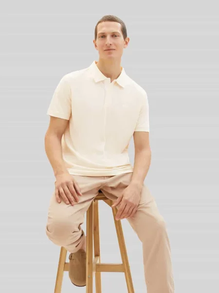 Koszulka polo o kroju regular fit z mieszanki bawełny i Tom Tailor beżowa