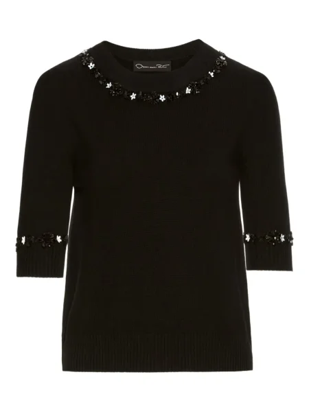 Tricou Oscar De La Renta cu paiete de lână negru