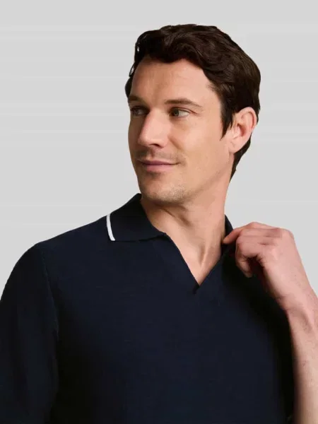 Koszulka polo z czystej bawełny o wyglądzie dzianiny krój regular fit Tom Tailor granatowa