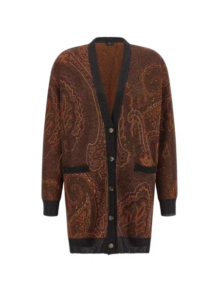 Cardigan Etro cu model paisley din jacard maro