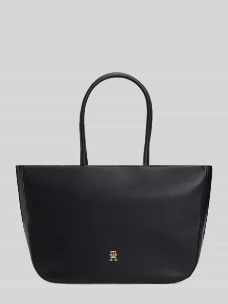 Torba shopper z zamkiem błyskawicznym i detal z logo Tommy Hilfiger czarna