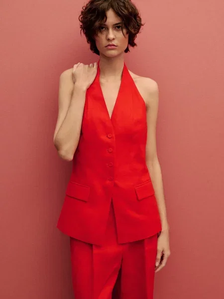 Лляний Жилет класичний MANGO червоний