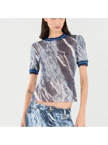 Koszulka Roberto Cavalli z nadrukiem niebieska