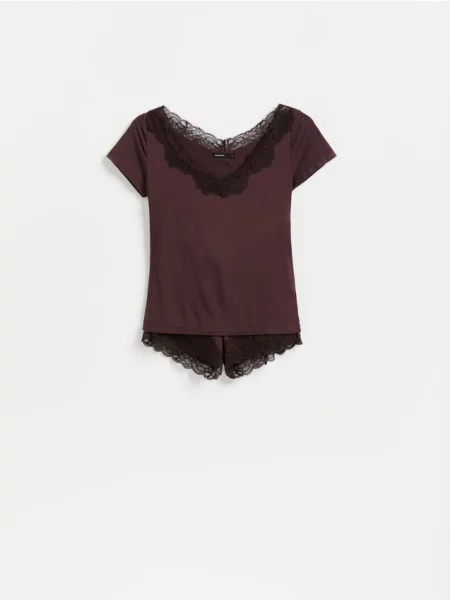 Reserved Pijama din două piese cu adaos de maro-închis maro