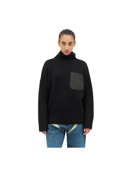 Golf Jw Anderson z wysokim kołnierzem wełniany z naszywanymi kieszeniami czarny