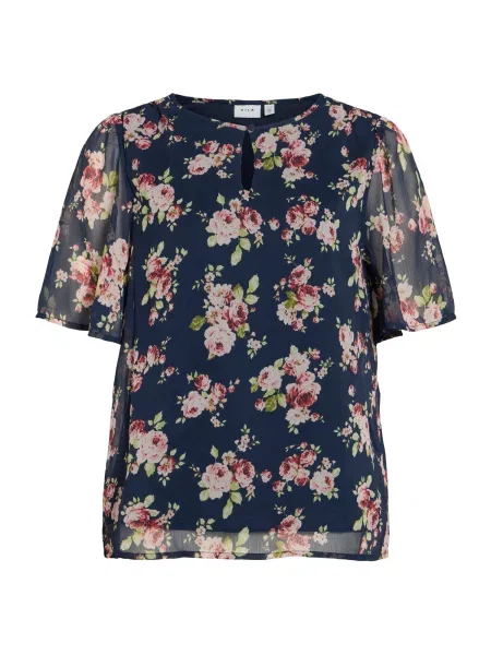 VILA Bluză VIEMMAl albastru închis / verde roșu