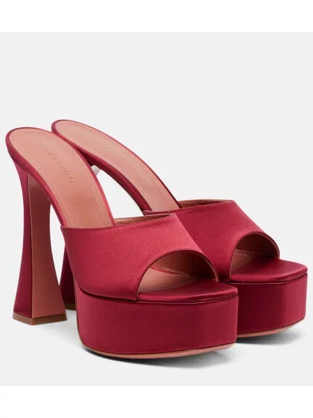 Satenaste mules Amina Muaddi s platformo rdeča