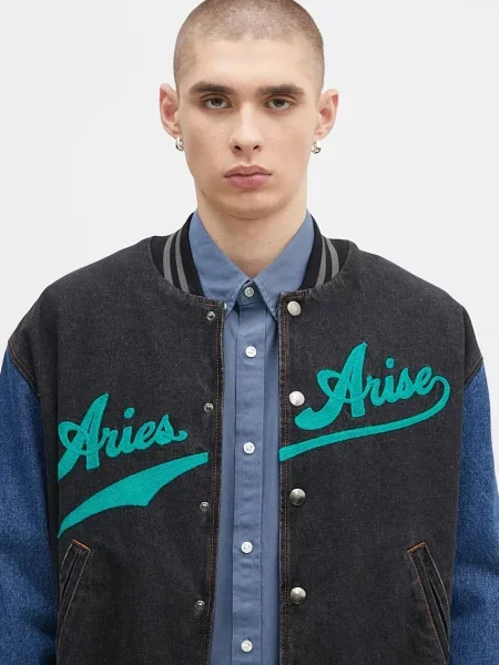 Aries kurtka bomber jeansowa Varsity Denim Jacket przejściowa czarny