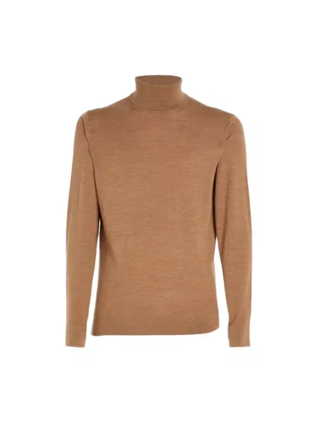Sweter z golfem Calvin Klein wełniany do golfa beżowy