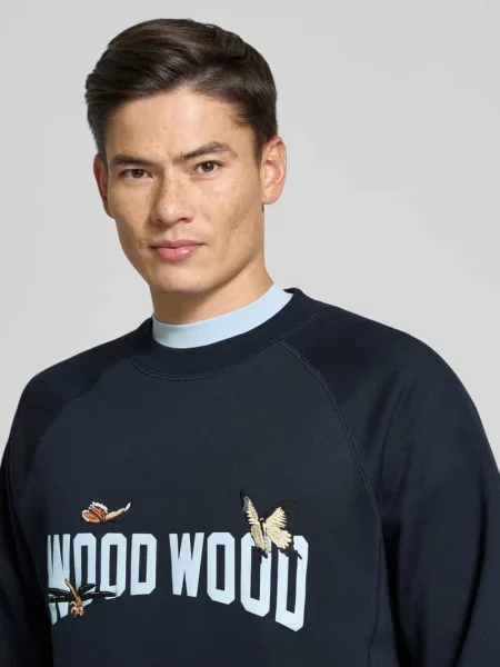 Bluza z wyhaftowanym motywem model ‘Hester’ Wood Wood granatowa