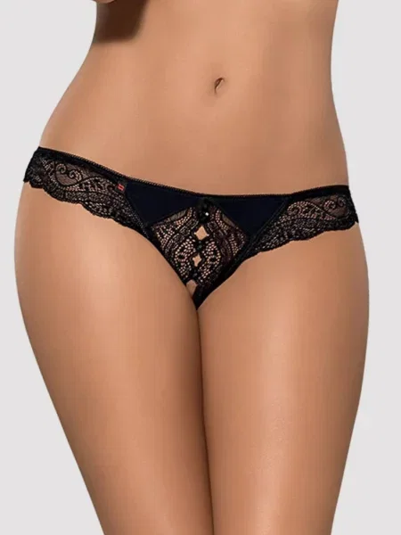 Эротические стринги с интимным вырезом Стринги_Obsessive_Miamor_otwarte чорні