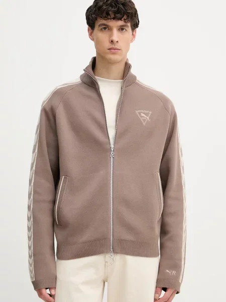 Puma sweter rozpinany z bawełną PUMA x REPRESENT brązowy