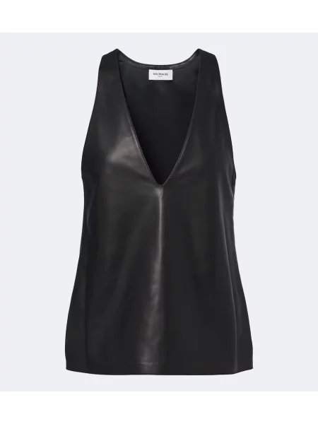 Top Balmain din piele negru