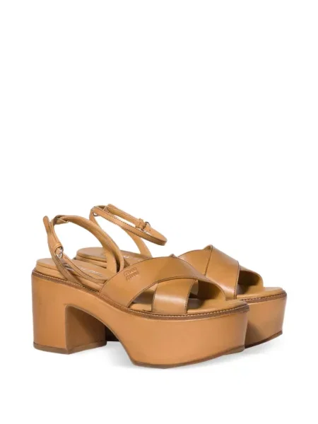 Sandale Miu Miu din piele cu platformă maro