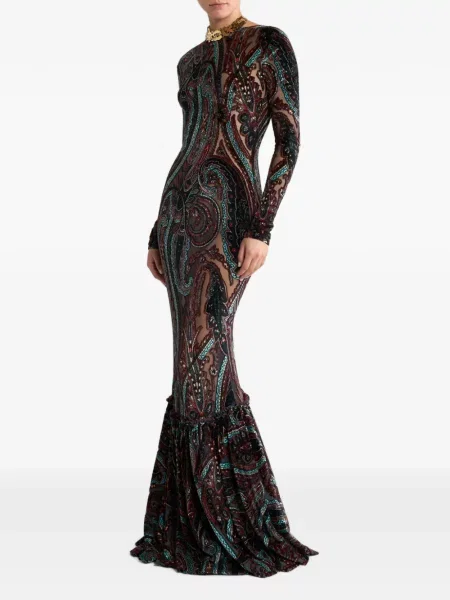 Lung rochie Etro cu model paisley din jacard negru