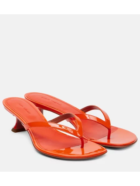 Chiloți tanga Amina Muaddi din piele de lac portocaliu