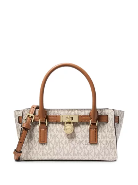 Кожена чанта за през рамо Michael Michael Kors с автограф кафяво