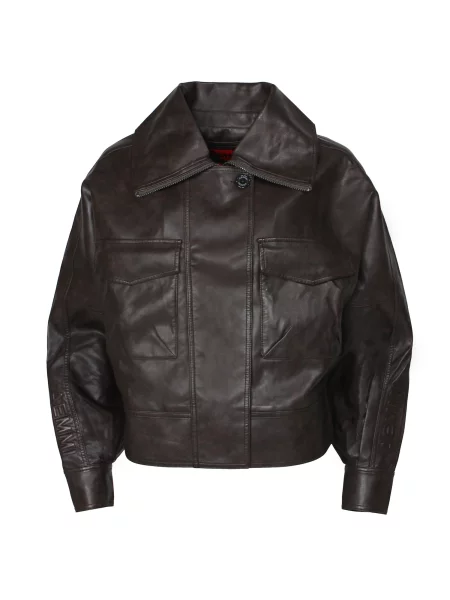 AEMMI Prijelazna jakna OVERSIZED VEGAN LEATHER JACKET tamno smeđa
