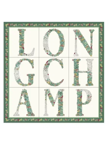 Fular Longchamp de mătase cu model floral verde