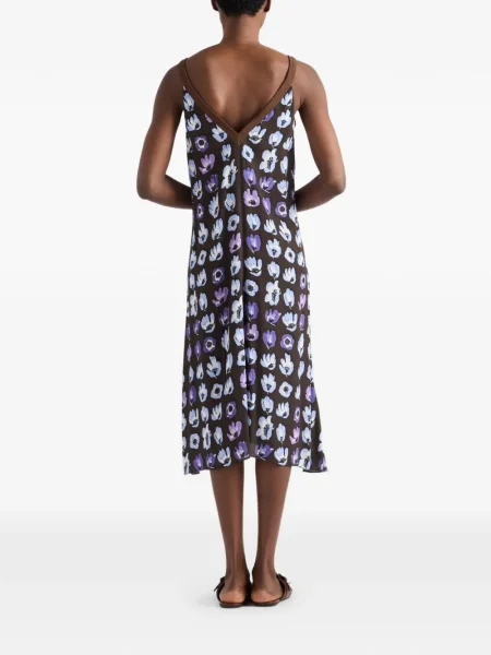 Rochie Prada cu model floral cu imagine de costum maro