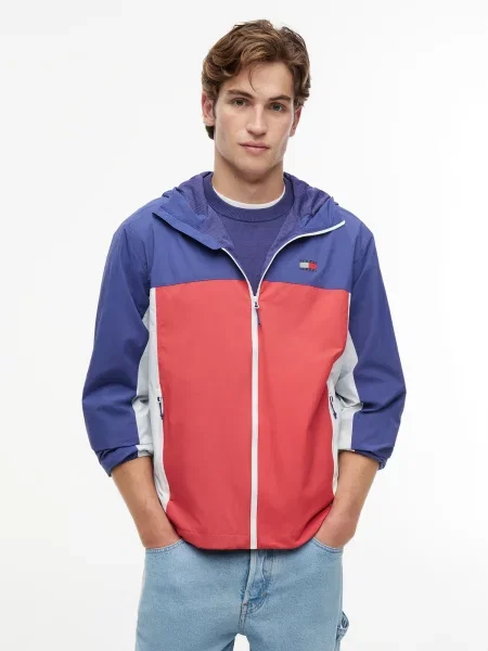 Tommy Jeans Prechodná bunda CHICAGO námornícka modrá / svetločervená / prírodná biela