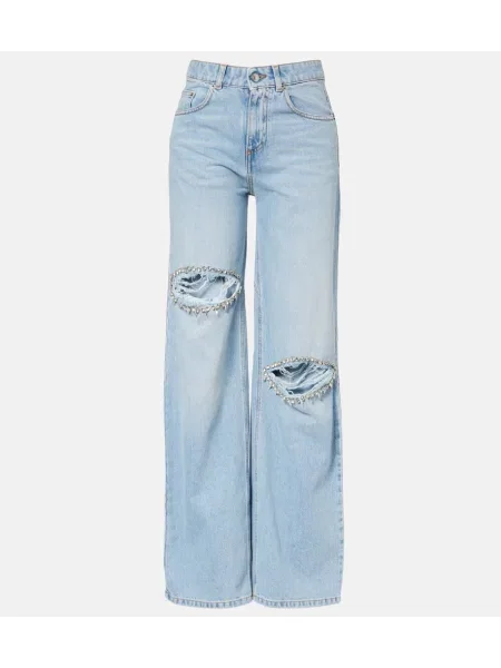 Szerokie jeansy Area z przetarciami niebieskie