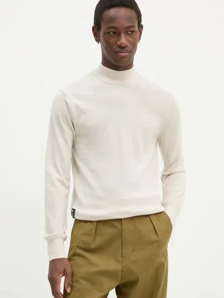 Вълнен пуловер G-Star Raw мъжки от лека материя с поло бежово