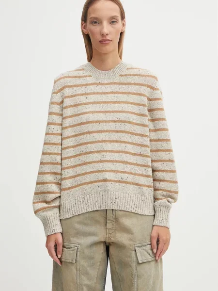 Barbour pulover de lână Claydon Knitted Jumper călduros bej