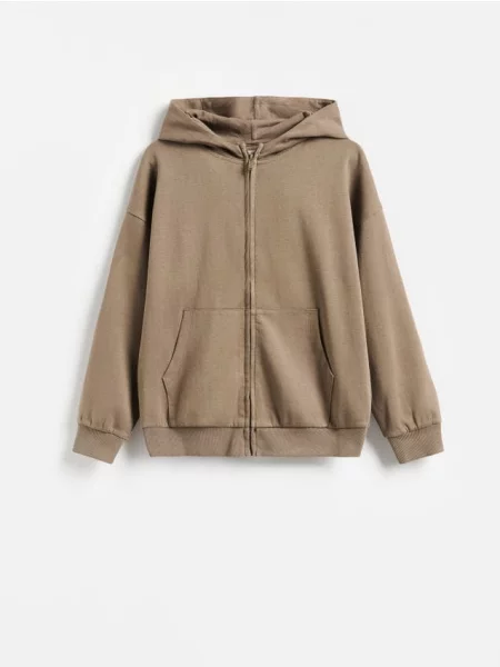 Reserved Bluza interlock z kapturem brązowy
