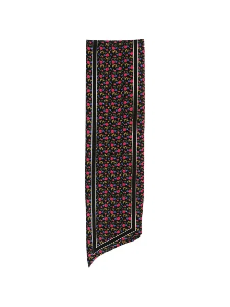 Fular Chloé de mătase cu model floral cu imagine negru